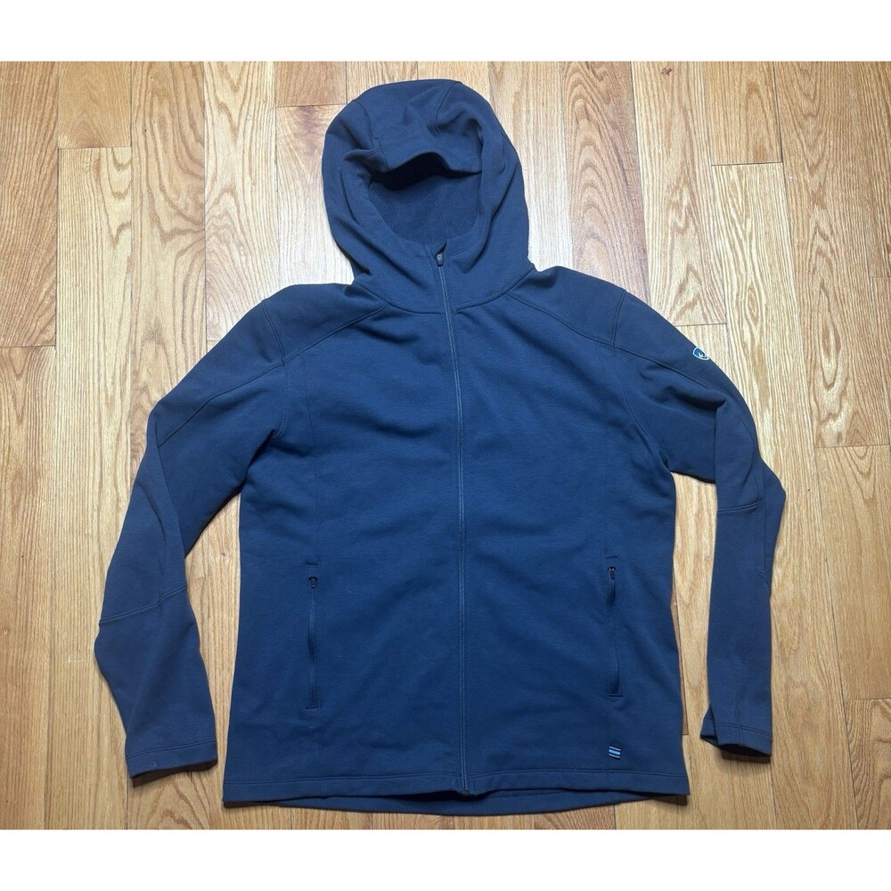 KUHL Navy Blue Heathered Full Zip Hoodie XL Long Sleeve Wool Blend Zip Pockets